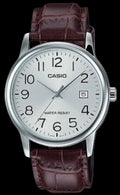 Casio Collection date watch leather strap silver Nexorano